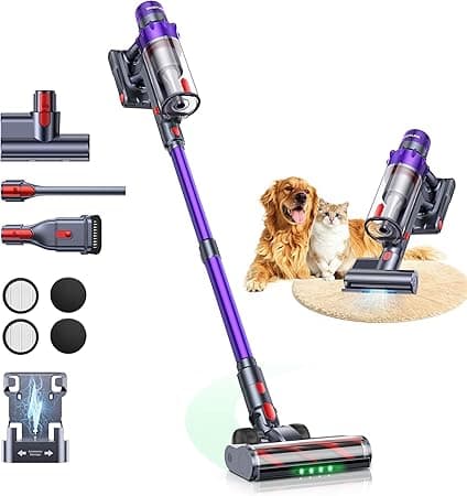 VACTechPro Aspirador sem Cabo, 35kPa Aspirador de Mão, 6 em 1 Sem Fios com 35 minutos de autonomia e bateria removível, Aspirador Vassoura Ideal para Pelo de Animais de Estimação/Tapete/Chão Duro